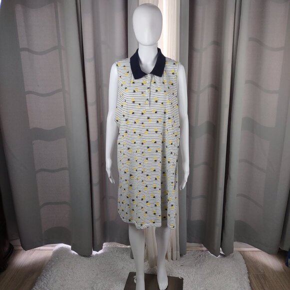 Chic Women's Blue, White, Yellow, Collared Cotton Blend Pineapple Dress Size 2X - Picture 2 of 11